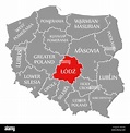 Lodz red highlighted in map of Poland Stock Photo - Alamy