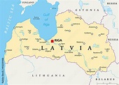 Latvia political map with capital Riga, national borders, important ...