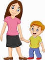 madre de dibujos animados sosteniendo la mano de su hijo 8387564 Vector ...