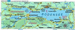 Map of Lake Constance (Bodensee) (Region in Germany, Austria ...