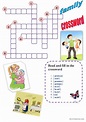 Family, crossword crossword: English ESL worksheets pdf & doc