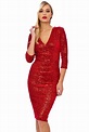 50s Beverley Red Sequin Velour Pencil Party Midi Dress | Free UK P&P