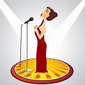Cantante femenina de dibujos animados con micrófono Vector de Stock de ...