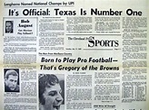 1969 newspaper UNIVERSITY of TEXAS is named NATIONAL COLLEGE FOOTBALL ...