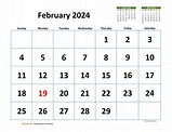 February 2024 Calendar with Extra-large Dates | WikiDates.org
