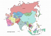 Landkarten Asien | Ausmalbild kostenlos herunterladen