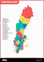 The detailed map of Sweden with regions or states and cities, capital ...