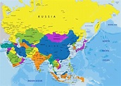 Карта азии со странами и флагами