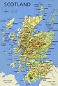 Large detailed map of Scotland with relief, roads, major cities and ...