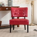 Red Leather Accent Chair Side Dining Chairs Tufted Wide Deep Seat ...