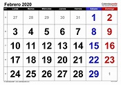 Calendario febrero 2020 en Word, Excel y PDF - Calendarpedia