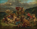 Lion Hunt. Eugene Delacroix, French, 1798-1863. Painting by Eugene ...