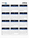 Free 1954 Calendars in PDF, Word, Excel