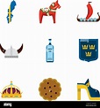 Símbolos de Suecia iconos conjunto, estilo plano Imagen Vector de stock ...