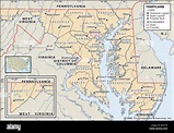 Mapa político de Maryland Fotografía de stock - Alamy