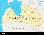 Lettland politische Karte mit Hauptstadt Riga, Landesgrenzen, wichtige ...