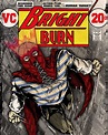 the cover to bright burn 20, featuring a man in striped shirt and red cape
