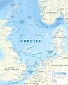 Lagekarte der Nordsee mit Meerestiefen (Doggerbank) und den AWZs ...