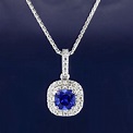 0.74 Carat Cushion Genuine Blue Sapphire & Diamond Halo Necklace ...