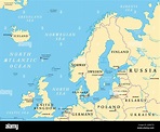Northern Europe, political map. British Isles, Fennoscandia, Jutland ...