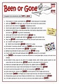 BEEN OR GONE | English worksheets for kids, Reading comprehension ...