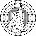 Chrstmas Mandala with a Christmas Tree - Mandalas Adult Coloring Pages
