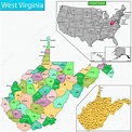 Mapa de Virginia Occidental estado diseñado en ilustración con los ...