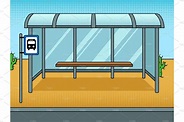 Bus stop cartoon pop art vector illustration | Graphic Objects ...
