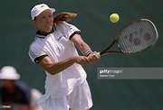 Natasha Zvereva in action on the court during the Toshiba Tennis ...