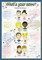 WHAT´S YOUR NAME? - ESL worksheet by mariaolimpia