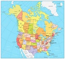 EUA e Canadá grande mapa político detalhado Vetor de ©Cartarium 123439878
