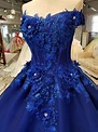 Ball Gown Off The Shoulder Corset Beaded Flowers Lace Royal Blue ...