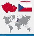 Karte Der Tschechischen Republik Auf Einer Weltkarte Mit Flaggen- Und ...