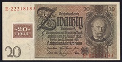 Germany 20 Reichsmark banknote 1929 Werner von Siemens 1948 DDR stamp ...