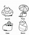 Pusheen con Cuatro Alimentos para colorear, imprimir e dibujar ...