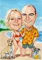 couple caricature and their dogs on the beach Caricature Online ...