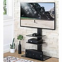 FITUEYES Floor TV Stand with Swivel Mount Glass Base & Two Shelves for ...