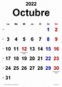 Calendario octubre 2022 en Word, Excel y PDF - Calendarpedia