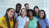 Group multiracial friends having fun outdoor - Happy mixed race people ...