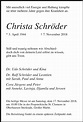 Traueranzeigen von Christa Schröder | Trauer-in-NRW.de