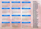 Calendar With Holidays 2015, Pictures, Images