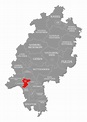 Main-Taunus-Kreis County Red Highlighted in Map of Hessen Germany Stock ...