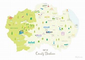 Illustrated hand drawn Map of County Durham by UK artist Holly Francesca.