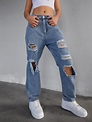 2021 Ripped Boyfriend Jeans Blue XL In Ripped Jeans Online Store. Best ...