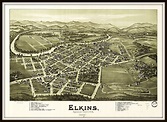 Elkins WV, Panoramic map, vintage map, vintage map art, vintage map ...