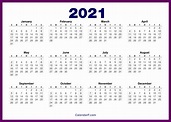 2021 Calendar Printable Free, HD – Purple – CalendarP | Printables