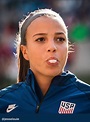 Mallory Pugh #2 of the United States blows a bubble with her gum as she ...