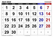 Calendario abril 2024 en Word, Excel y PDF - Calendarpedia