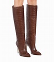Paris Texas Knee-high Croc-embossed Leather Boots in Brown - Lyst