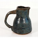 Vintage Signed Studio Art Pottery Blue Stoneware Pitcher | Chairish